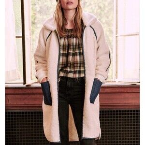 NWT The Great. Women's Jacket Size 1/ Small Shepherd Sherpa Denim Long Coat $550